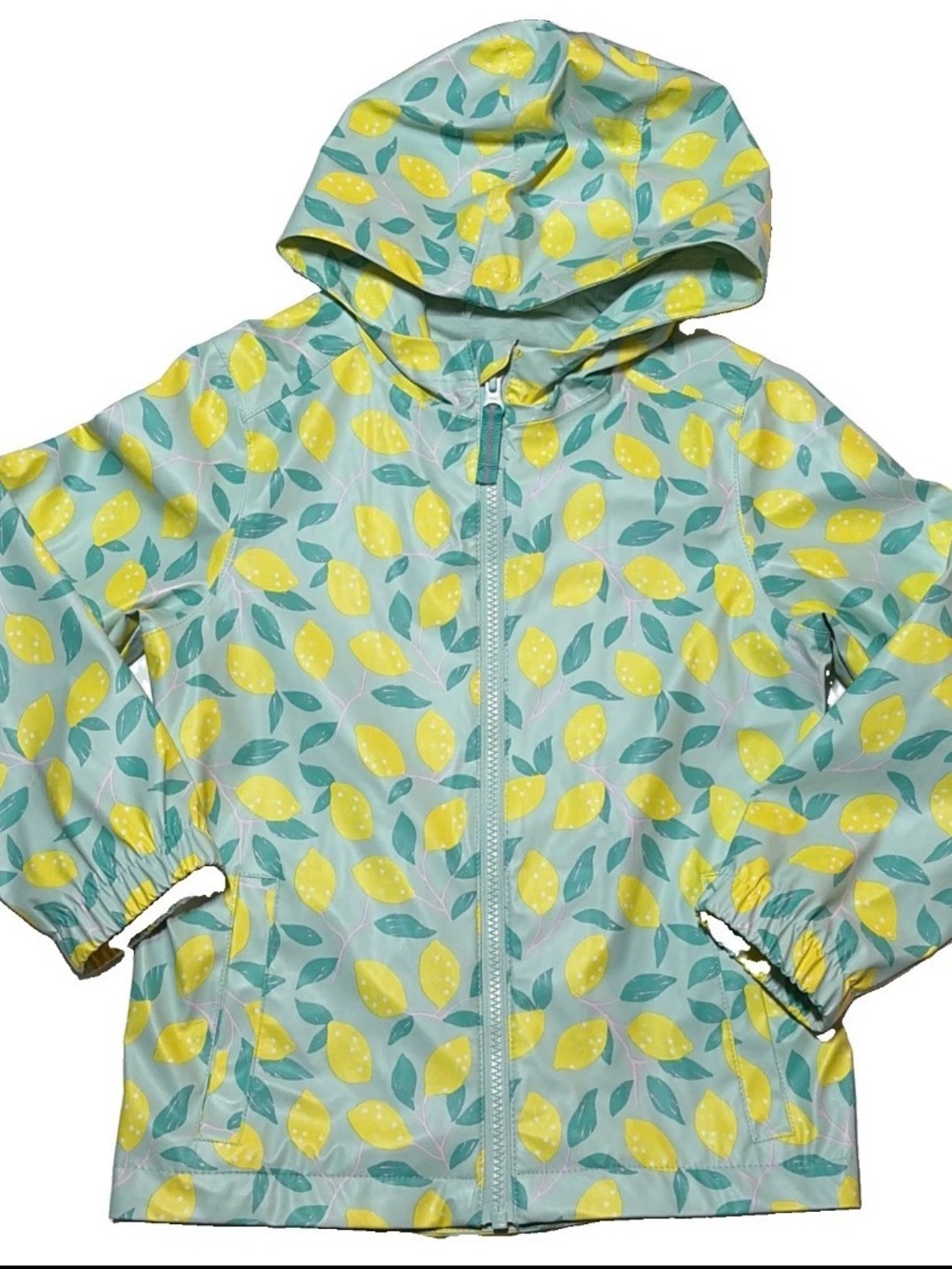 Cat & Jack Lemon Print Rain Jacket Sz  XS (4/5) Attached Hood New